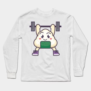 Kawaii onigiri cute Japanese food gym weightlifting Long Sleeve T-Shirt